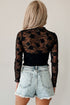 Sheer Floral Lace Mesh Mock Neck Elegant Long Sleeve Fitted Top